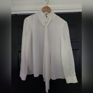 Ted Baker Womens Silk Bow Blouse Off White Cream long sleeve, Size 4 US 10